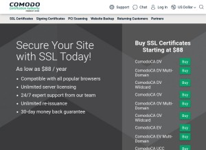 How comodoca.com looks like on a tablet such as an iPad.