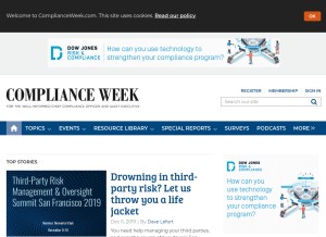 How complianceweek.com looks like on a tablet such as an iPad.