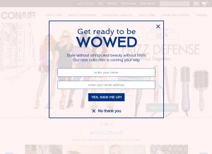 How conair.com looks like on a tablet such as an iPad.