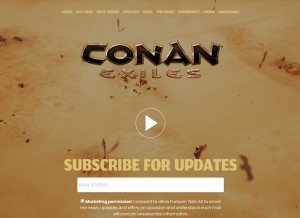 How conanexiles.com looks like on a tablet such as an iPad.