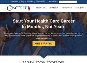 How concorde.edu looks like on a tablet such as an iPad.