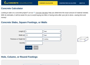 How concrete-calculator.org looks like on a tablet such as an iPad.