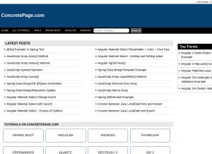 How concretepage.com looks like on a tablet such as an iPad.