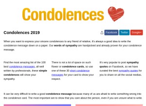 How condolencemessages.net looks like on a tablet such as an iPad.