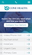 How conehealth.com looks like on a mobile device such as an iPhone.