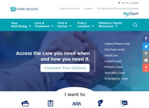How conehealth.com looks like on a tablet such as an iPad.