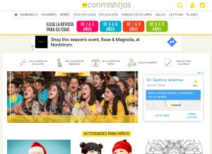 How conmishijos.com looks like on a tablet such as an iPad.