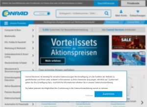 How conrad.de looks like on a tablet such as an iPad.
