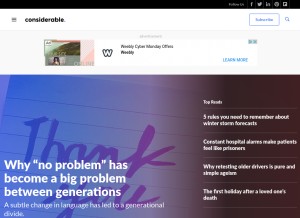 How considerable.com looks like on a tablet such as an iPad.