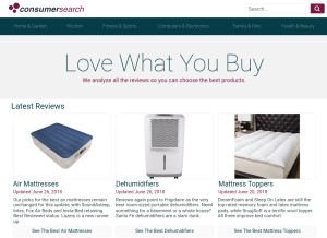 How consumersearch.com looks like on a tablet such as an iPad.