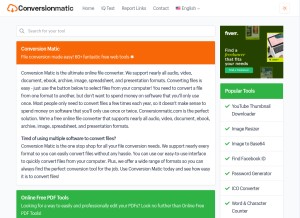 How conversionmatic.com looks like on a tablet such as an iPad.