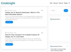 How cooknight.net looks like on a tablet such as an iPad.
