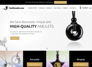 How coolamulets.com looks like on a tablet such as an iPad.