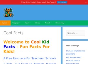 How coolkidfacts.com looks like on a tablet such as an iPad.