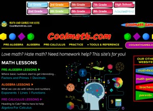 How coolmath.com looks like on a tablet such as an iPad.