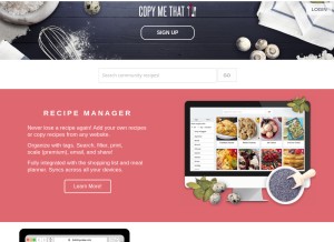 How copymethat.com looks like on a tablet such as an iPad.