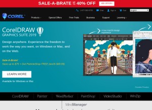 How corel.com looks like on a tablet such as an iPad.