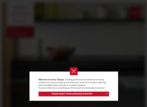 How corian.com looks like on a tablet such as an iPad.