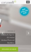 How corussoft.de looks like on a mobile device such as an iPhone.
