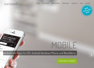 How corussoft.de looks like on a tablet such as an iPad.