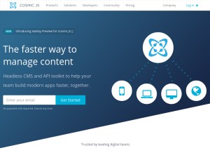 How cosmicjs.com looks like on a tablet such as an iPad.
