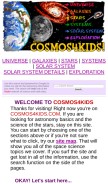 How cosmos4kids.com looks like on a mobile device such as an iPhone.