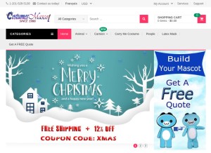How costumesmascot.com looks like on a tablet such as an iPad.
