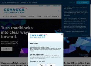 How covance.com looks like on a tablet such as an iPad.