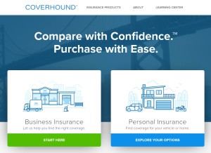 How coverhound.com looks like on a tablet such as an iPad.