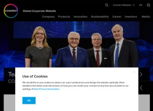 How covestro.com looks like on a tablet such as an iPad.