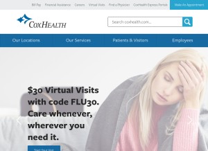 How coxhealth.com looks like on a tablet such as an iPad.