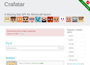 How crafatar.com looks like on a tablet such as an iPad.