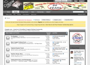 How crappie.com looks like on a tablet such as an iPad.
