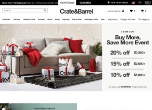 How crateandbarrel.com looks like on a tablet such as an iPad.