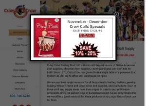 How crazycrow.com looks like on a tablet such as an iPad.