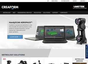 How creaform3d.com looks like on a tablet such as an iPad.