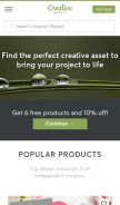 How creativemarket.com looks like on a mobile device such as an iPhone.