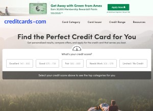 How creditcards.com looks like on a tablet such as an iPad.