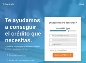 How credito21.es looks like on a tablet such as an iPad.
