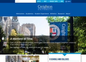 How creighton.edu looks like on a tablet such as an iPad.