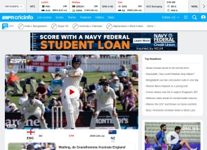 How cricket.net looks like on a tablet such as an iPad.