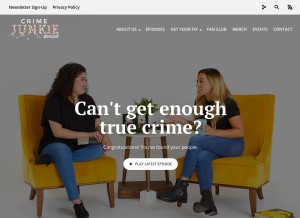 How crimejunkiepodcast.com looks like on a tablet such as an iPad.