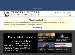 How crooksandliars.com looks like on a tablet such as an iPad.