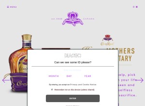 How crownroyal.com looks like on a tablet such as an iPad.