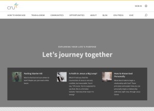 How cru.org looks like on a tablet such as an iPad.