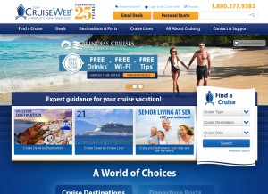 How cruiseweb.com looks like on a tablet such as an iPad.