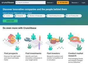 How crunchbase.com looks like on a tablet such as an iPad.