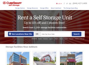 How cubesmart.com looks like on a tablet such as an iPad.