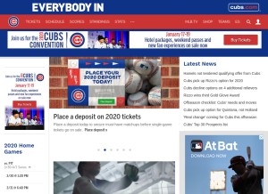 How cubs.com looks like on a tablet such as an iPad.