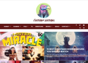 How culturedvultures.com looks like on a tablet such as an iPad.